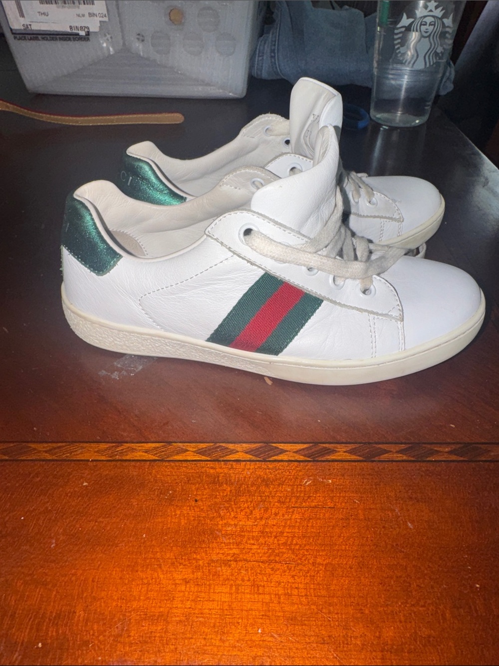 Gucci Kids Ace Leather Sneakers White Web Stripe size 1